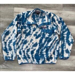 Patagonia Synchilla Snap T Fleece Jacket Tie Dye Blue Cream Swirl Teddy Small